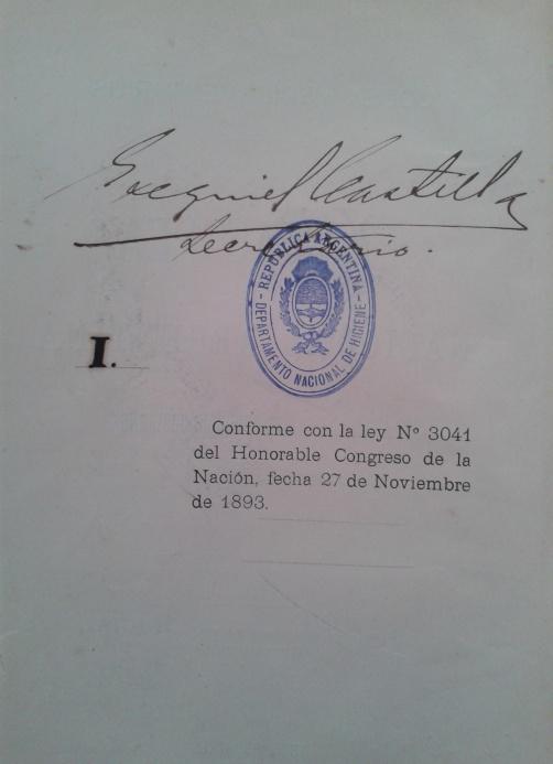 Puiggari (h) pone a disposición el ejemplar SE CONFORMA COMISIÓN REVISORA 1893 LEY 3041 CODEX