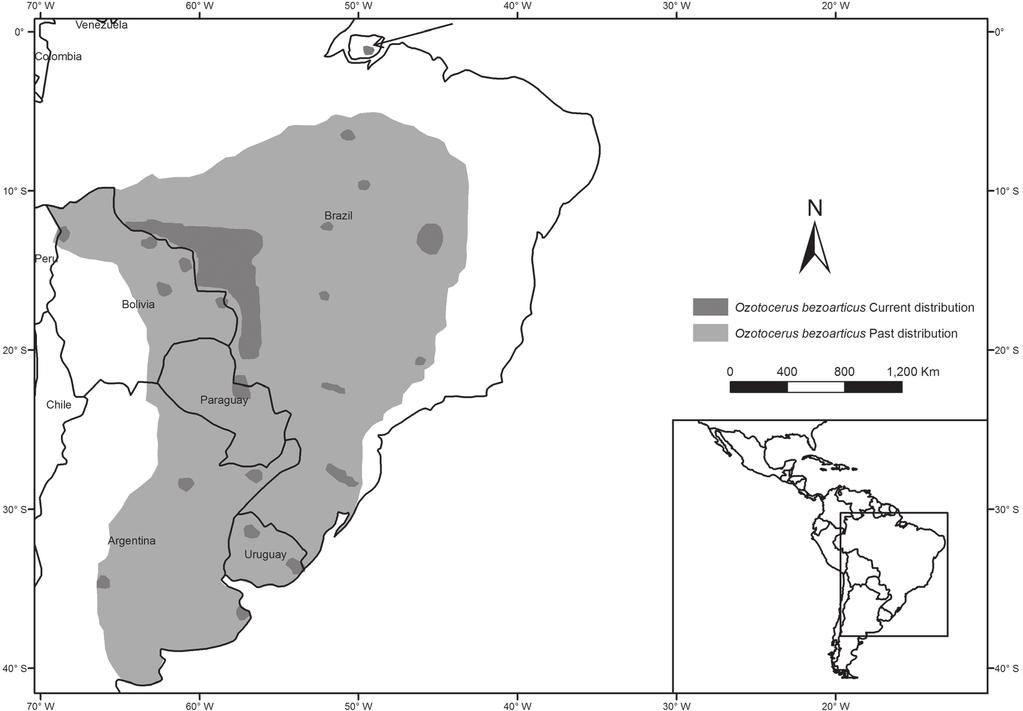 122 PAMPAS DEER Ozotoceros bezoarticus Figure 4 - Pampas deer geographic range and main populations. The South Marajó island at Pará State-Brazil is shown with an arrow.