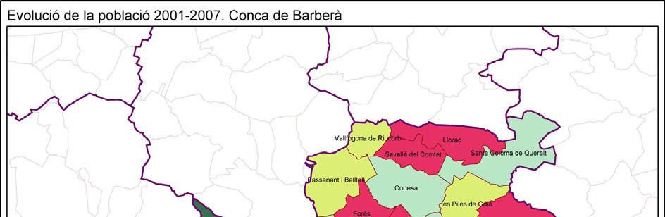 L any 2007 a la Conca de Barberà hi vivien 20.714 persones, amb un augment poblacional d un 10% respecte a 6 anys abans.