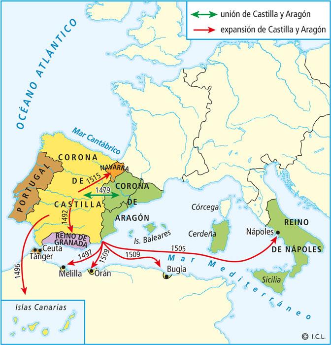 ejército dirigido por Gonzalo Fernández de Cordoba conquistó el reino de Nápoles (1504) y buscaron el dominio del Norte de África para frenar a los corsarios berberiscos, conquistando Melilla (1497 )