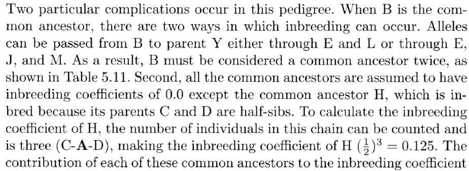 3) si el ancestro común ya era endogámico donde f CA(i) es el coeficiente de endogamia del ancestro endogámico i en cadenas complicadas: 1) cada individuos solo una vez en la cadena
