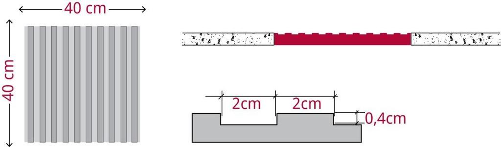 dirección del flujo peatonal, de un ancho de 0,40 m. Fig 20: Baldosa táctil de avance seguro MINVU1.