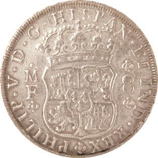 2) 2 Reales, 1754, MoM. (KM-86.1), F. 400.00 386. 1734/3, MoMF.