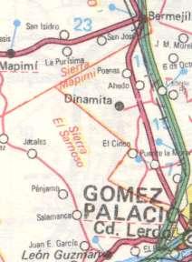 terracería Carretera Gómez Palacio-Cd. Juárez a los 20 Km. por carretera a Dinamita, 2 Km.