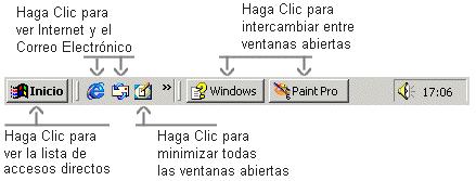 La Barra de tareas Puede utilizar la barra de tareas y el botón Inicio, que normalmente aparecen en la parte inferior de la pantalla, para explorar Windows.