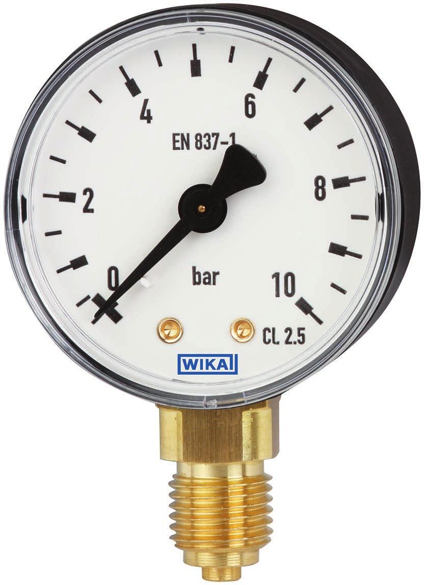 Instrumentación de presión mecánica Manómetro con tubo Bourdon, aleación de cobre Versión estándar Modelos 111.10, 111.12 Hoja técnica WIKA PM 01.