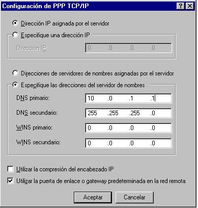 La configuración mostrada le servirá para conectarse a Infovía.