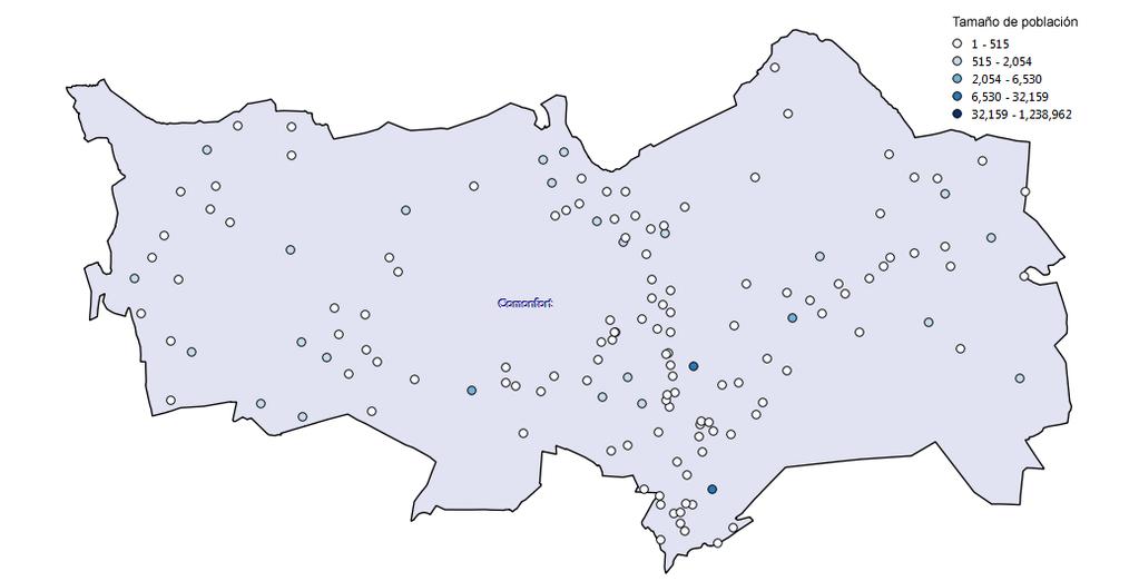 En la Figura 2 se muestra la distribución de las localidades de la zona de estudio según su número de habitantes.