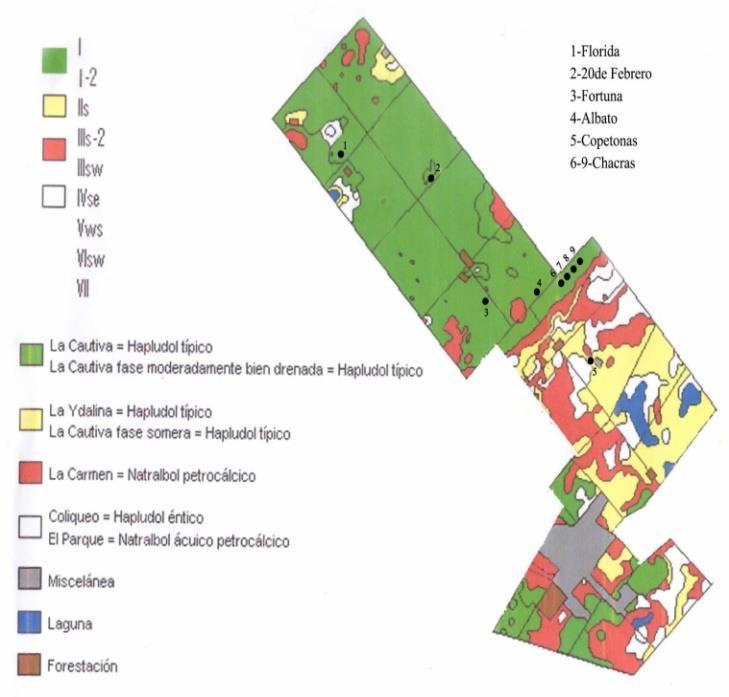 Figura 1: Plano del establecimiento La Ydalina Puede observarse en la Figura 2 que en superficie (0-5 cm) tanto el valor del herbicida y de su metabolito