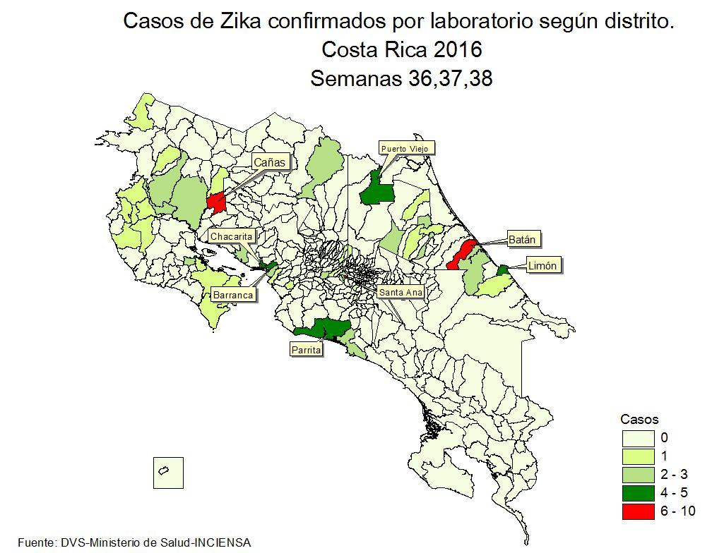 Tendencia de casos confirmados de Zika, por semana epidemiológica, hasta la semana 38, Costa Rica, 26 26 2 24 85 6 74 7 65 39 43 3 6 2 2 5 7 2 2 9 2 6 2 2 3 2 3 4 5 6 7 8 9 2 3 4 5