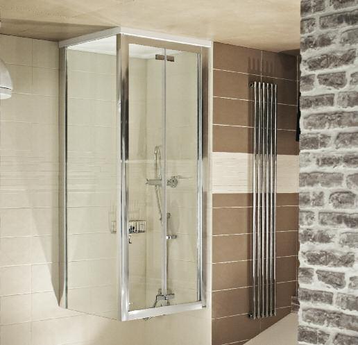 6 mm Puerta plegable Para duchas en esquina o entre paredes Este modelo de dos puertas plegables hacia el interior es una práctica solución para conseguir un mayor espacio de acceso en huecos
