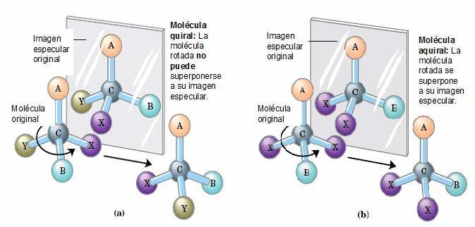 ISOMERIA ESPACIAL Las moléculas quirales, existen en dos formas, imágenes especulares, que no son superponibles Esta falta de simetría en las moléculas puede estar