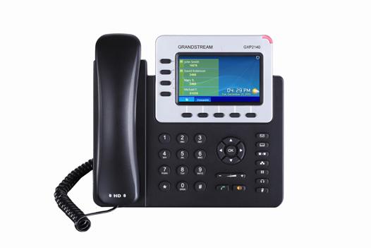 GXP2140 Ideal para recepcionistas y usuarios ajetreados El GXP2140, un versátil teléfono IP empresarial, soporta 4 líneas, incluye puertos Gigabit y es