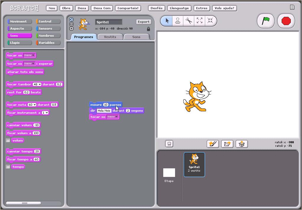 1. Què és l'scratch? L'Scratch és una eina de programació. Això vol dir que podrem donar-li ordres a diferents objectes o personatges i ells les aniran fent quan nosaltres els hi manem.