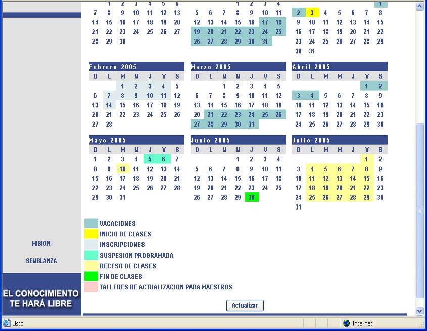 CALENDARIO ESCOLAR Esta opción nos muestra la información del calendario de clases de la escuela (Fig. 1.
