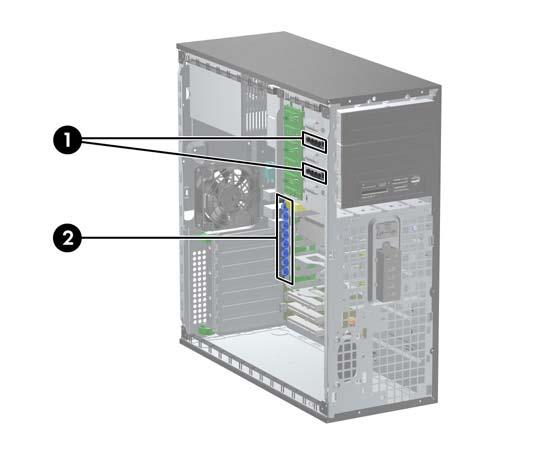 Instalación de unidades adicionales Cuando instale unidades adicionales, siga estas directrices: La unidad de disco duro principal Serial ATA (SATA) debe estar conectada al conector SATA azul oscuro
