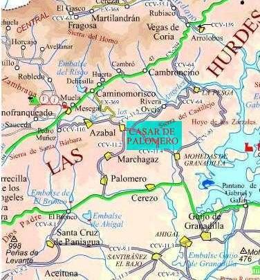 ALQUERÍAS: A continuación se adjunta un pequeño mapa de localización del municipio de Casar de Palomero, en el que puede observarse la proximidad con las localidades de la comarca natural de