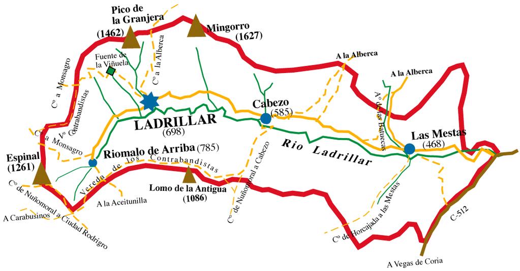 ALQUERÍAS: En el siguiente mapa de situación referente al municipio de Ladrillar podemos situar las alquerías: Las alquerías