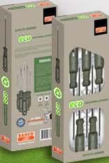 LÍNEA ECO Jueo de destornilladores ECO, 3000/5-GREEN Jueo de 5 destornilladores ecolóicos, con mano hecho 25% de PolyAl, con aluminio y polietileno.
