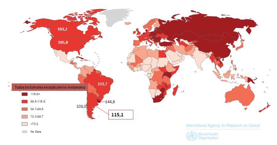 MORTALIDAD Mortalidad por cáncer en ambos sexos a nivel mundial, 2012.
