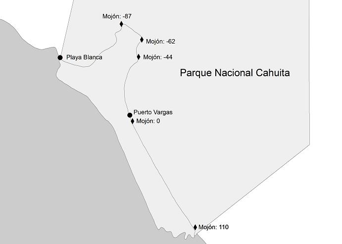 Figura 1. Mapa de ubicación del Parque Nacional Cahuita, Costa Rica. 3.2. Colecta de datos 3.2.1. Preparación de la playa Para facilitar la ubicación de los nidos, la playa se dividió en sectores de 50 m siguiendo una línea paralela al mar.