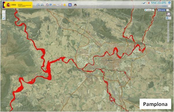 En rojo se muestran los tramos identificados como Áreas de riesgo Potencial Significativo (ARPSI) que corresponden con el área máxima de inundación para un periodo de retorno de 10 años.