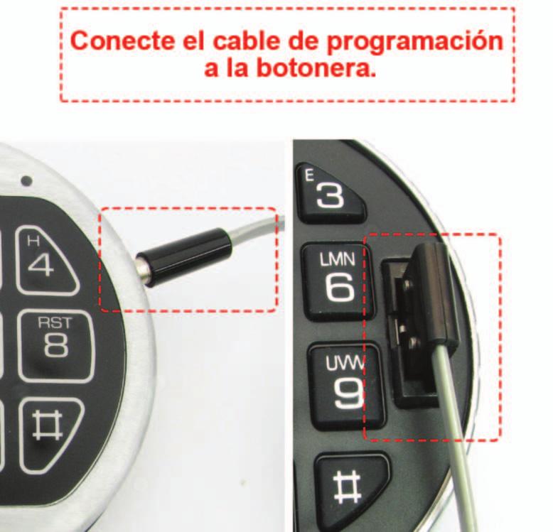 Para programar la cerradura se necesitan un adaptador de interfaz y un cable de programación LA GARD. 1. Conecte la botonera a la cerradura enchufando el cable al puerto de la misma marcado con ENT.