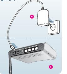 paso 1 Conecta la fuente de alimentación (6) al router (2) y enchúfalo a la corriente.