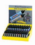 Contenido: 6 PicTixx Pens para velas (blanco, rosa, violeta, cobre, negro y plata purpurina) 1 plantilla con diseños DIN A4 1 esponja para pintar K49750 Set 1 Display mostrador