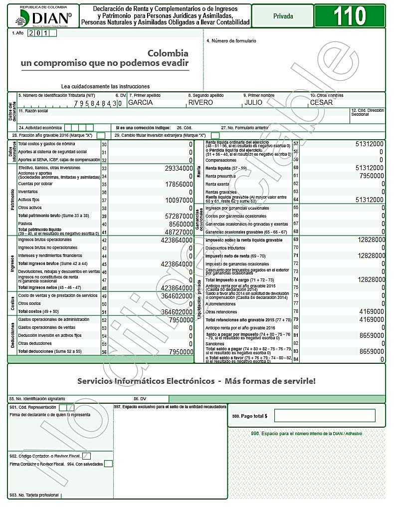 2. Julio Cesar García Rivero, persona natural obligado a llevar contabilidad, NIT 79.584.