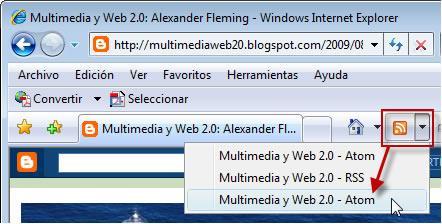 Internet Explorer vuelve a detectar que en esa página se están ofreciendo de forma oculta el canal de suscripción en formatos Atom y RSS para las entradas del blog pero también el canal de