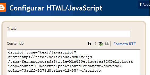 En el cuadro de diálogo Configurar HTML/Javascript en este ocasión es mejor no introducir título para evitar redundancias.