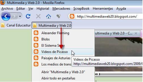 accesible directamente. Pulsa en el botón Suscribirse. Observa que esta acción ha creado en la barra de marcadores de Firefox un marcador con el nombre del canal.