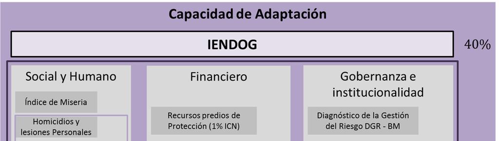 En el enfoque adoptado para el análisis de la capacidad de adaptación, el IENDOG se complementa con: el índice de miseria, composición etárea, condiciones de violencia compuestas por el índice de