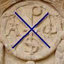 letra griega ji (C) letra griega ro (R) letra griega iota (I) Las tres primeras de CRISTOS, nombre griego de Cristo.