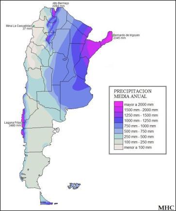 Mapa de TEMPERATURA MEDIAANUAL de Argentina, de acuerdo al modelo de Á.