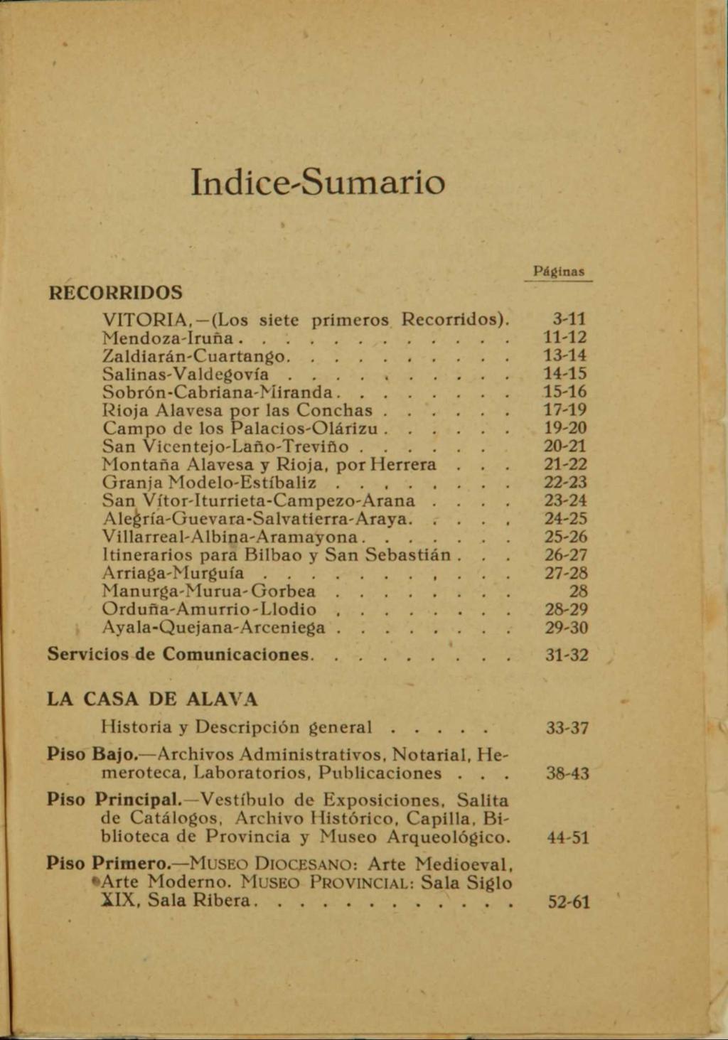 Indice-Sumario Páginas RECORRIDOS VITORIA, (Los siete primeros Recorridos).