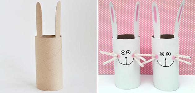 2. Conejos Para hacer estos conejos necesitamos tubos de papel higiénico, un pedazo pequeño de cartón o cartulina para las orejas, pintura
