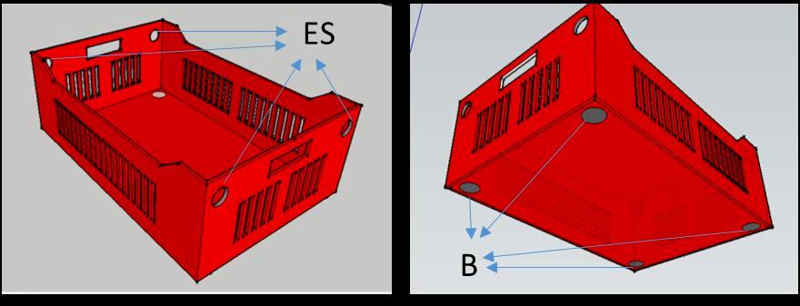 Para comenzar con la construcción de la linterna, cada caja se perfora en la base, en cada una de las esquinas y el costado lateral de la esquina superior (Fig.