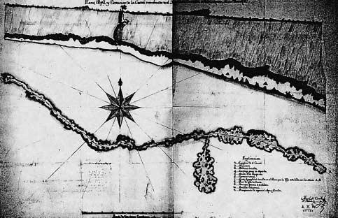 Fig. 1.- Topografía de la Cueva del Higuerón por el arquitecto Miguel del Castillo y Nieva, del año 1796 (actual Cueva del Tesoro, Rincón de la Victoria, Málaga).