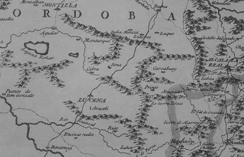 Fig. 2.- Mapa Geográfico del Reyno de Granada (Tomás López, 1795), en el que se representa la Sima de Cabra (Córdoba).