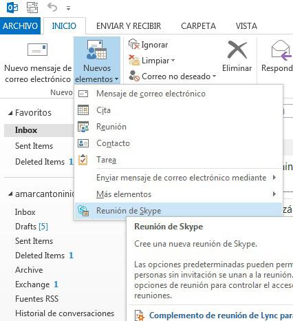 Agendar una reunión con una o varias personas: desde INACAPmail Abrir el programa Microsoft Outlook Para agendar una reunión en Skype, a través de Ms Outlook.