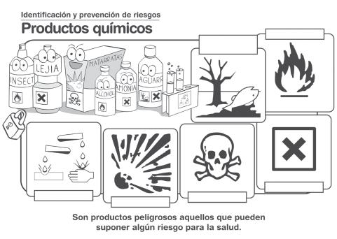 Ficha 7. Productos químicos En esta ficha se pone de manifiesto el riesgo que para la salud puede acarrear la indebida manipulación y utilización de los productos químicos.
