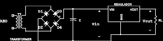 Filtro con condensador a la entrada: Este es el filtro más común, basta con añadir un condensador en paralelo con la carga (RL), de esta forma: El regulador: Un regulador o estabilizador es un