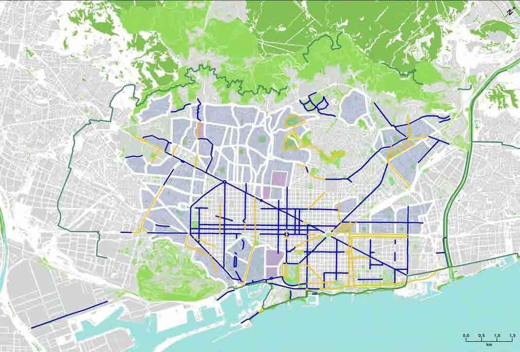 Xarxa bicicleta Barcelona disposa en l actualitat (2011) de 181,5 km de carrils bici per una longitud de carrers de 1.