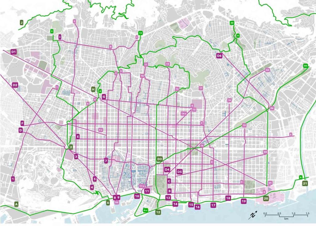Proposta orientativa de xarxa de vianants per a la ciutat de Barcelona, que