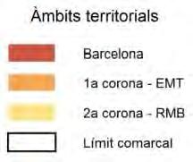al territori metropolità. Àmbits territorials de la Regió Metropolitana de Barcelona. Font: BCNecologia.