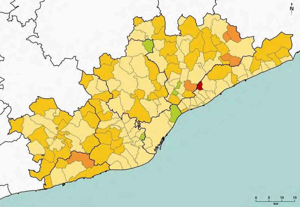 Autocontenció a la RMB L autocontenció municipal mostra la proporció de la població ocupada resident (POR) que treballa en el propi municipi.