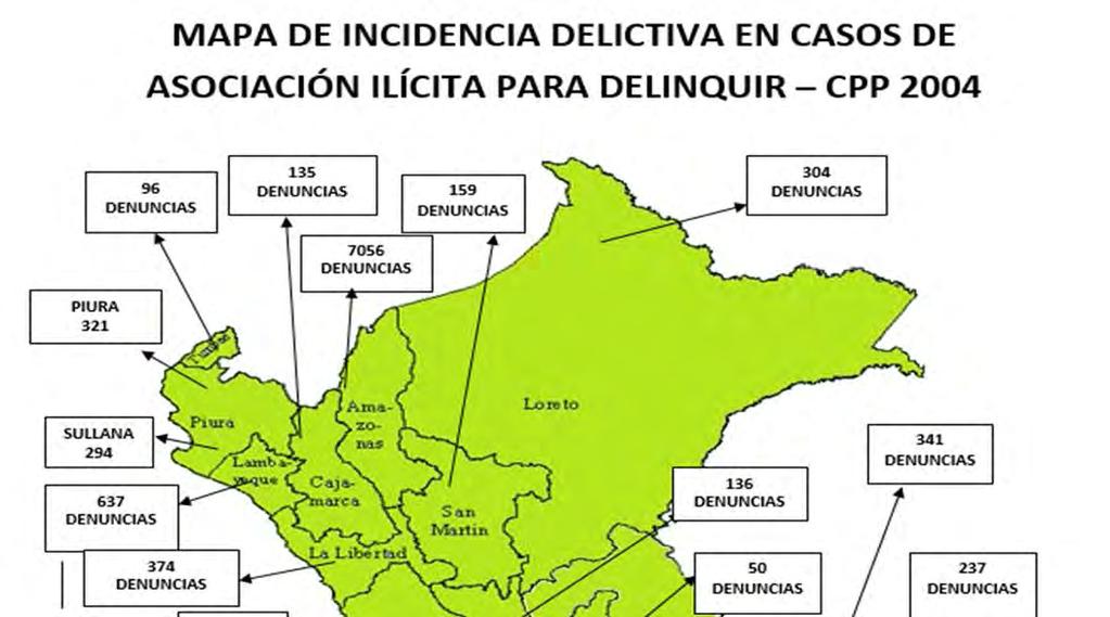 MAPA DE INCIDENCIA DELICTIVA EN CASOS DE ASOCIACIÓN ILÍCITA PARA DELINQUIR CPP 2004 (denuncias).
