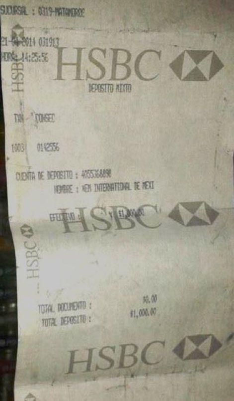 HSBC Numero de Sucursal Fecha de depósito Utilice los últimos 4 dígitos de la cuenta